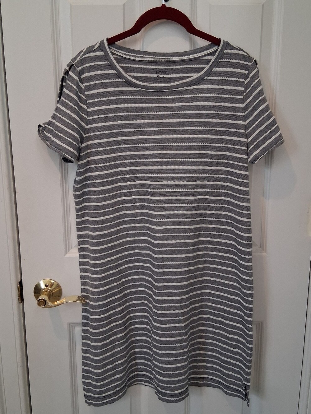 LOFT Beach Gray and White Striped Short Sleeve Mini Dress